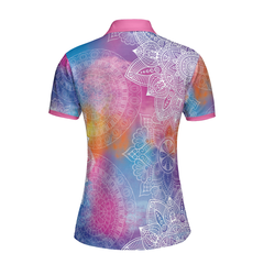Pink Abstract Mandala Pattern Girl Golf Short Sleeve Women Polo Shirt, Colorful Golf Shirt For Ladies - Hyperfavor