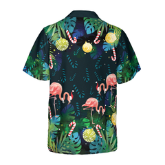 Hyperfavor Christmas Hawaiian Shirts For Men and Women, Christmas Flamingo Tropical Hawaiian Shirt Button Down Shirt Short Sleeve - Hyperfavor