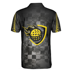 Golfer On Yellow Silhouette Polo Shirt, Checker Pattern Racing Polo Shirt, Best Golf Shirt For Men - Hyperfavor