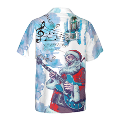 Hyperfavor Christmas Hawaiian Shirts, Chritmas Santa Guitar Music Pattern Shirt Short Sleeve, Christmas Shirt Idea Gift For Men And Women - Hyperfavor