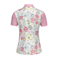 Lovely Pink Floral Tennis Pattern Short Sleeve Women Polo Shirt - Hyperfavor