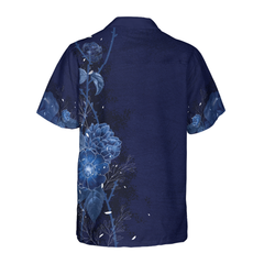 Artistic Gothic Skull with Butterfly Hawaiian Shirt For Men, Blue Peony Flowers Goth Hawaiian Shirt - Hyperfavor