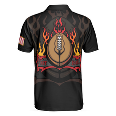Flame American Football Black Polo Shirt, American Flag Football Polo Shirt, Best Football Shirt For Men - Hyperfavor