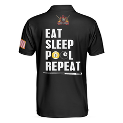 Eat Sleep Pool Repeat Billiards Shirt For Men Polo Shirt, American Flag Billiards Shirt, Funny Sayings Shirt - Hyperfavor