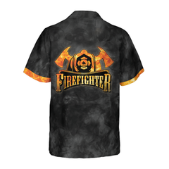 Firefighter Golden Skull And Ripped American Flag Firefighter Hawaiian Shirt, Black And Gold Firefighter Shirt For Men - Hyperfavor