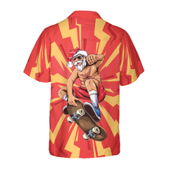 Hyperfavor Christmas Hawaiian Shirts For Men and Women, Santa Sakteboarder Hawaiian Shirt Button Down Shirt Short Sleeve - Hyperfavor