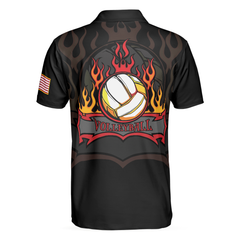 Volleyball Flame Short Sleeve Polo Shirt, Black American Flag Polo Shirt, Best Volleyball Shirt For Men - Hyperfavor