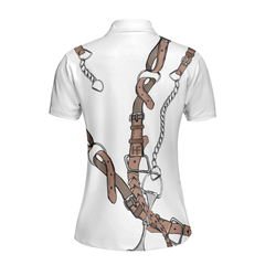 Bridle Print Polo Shirt In White Short Sleeve Women Polo Shirt - Hyperfavor