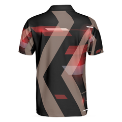 Digital Golf Style Polo Shirt, Short Sleeve Black And Red Golfer Golf Shirt For Men - Hyperfavor