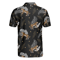 Tiger With Palm Leaves Tropical Tiger Polo Shirt, Short Sleeve Tiger Shirt For Men, Tiger Shirt Men Gift Idea - Hyperfavor