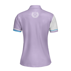 Bluebonnet With Purple Stripe Golf Short Sleeve Women Polo Shirt, White And Purple Texas Golf Shirt For Ladies - Hyperfavor