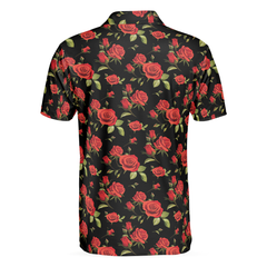 Red Roses Polo Shirt, Red Roses Seamless Pattern Shirt For Adults, Best Rose Themed Gift Idea For Rose Fans - Hyperfavor