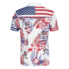 Seamless Tropical Pattern Golf Skull America V2 Polo Shirt, Texas Bluebonnet Golf Shirt For Men - Hyperfavor