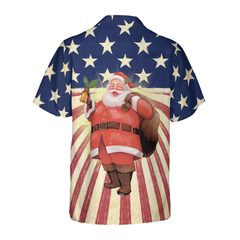 Hyperfavor Santa Christmas Santa America Hawaiian shirt, Christmas Shirts Short Sleeve Button Down Shirt For Men And Women - Hyperfavor