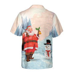Hyperfavor Christmas Hawaiian Shirts,Santa With Snowman Shirt Short Sleeve, Christmas Shirt Idea Gift For Men And Women - Hyperfavor
