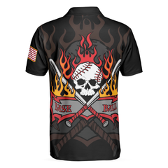 Flame Baseball Skull Polo Shirt, Baseball American Flag Polo Shirt, Best Baseball Shirt For Men - Hyperfavor