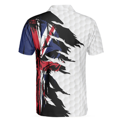 Skull United Kingdom Ripped Golf Short Sleeve Polo Shirt, Golf Pattern Polo Shirt, UK Golf Shirt For Men - Hyperfavor
