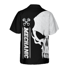 Mechanic Proud Skull Black White Hawaiian Shirt - Hyperfavor