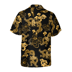 Black Gold Oriental Dragon Hawaiian Shirt - Hyperfavor