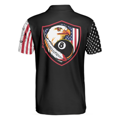 Billiards Eagle American Flag Black Polo Shirt, 8-ball Black Theme Polo Shirt, Best Billiards Shirt For Men - Hyperfavor