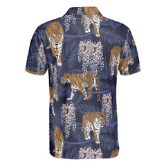 Tiger & Tropical Leaves Tiger Polo Shirt For Men, Tropical Tiger Shirt Short Sleeve, Gift For Tiger Lover - Hyperfavor