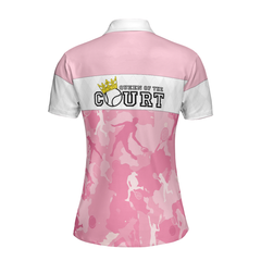 Queen Of The Court Short Sleeve Women Polo Shirt, White And Pink Shirt For Women, Unique Female Tennis Gift - Hyperfavor