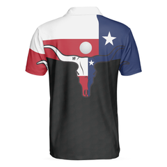 Golf Texas Longhorn Skull Polo Shirt, Texas Flag Golf Shirt For Men, Best Male Golf Gift Idea - Hyperfavor