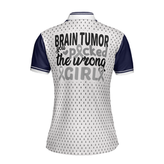 You Picked The Wrong Girl Brain Tumor Awareness Short Sleeve Women Polo Shirt, Brain Tumor Shirt For Women, Cool Brain Tumor Support Gift - Hyperfavor