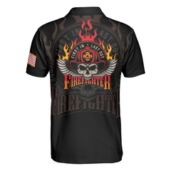 Firefighter Skull Flame Short Sleeve Polo Shirt, First In Last Out American Flag Firefighter Shirt For Men - Hyperfavor
