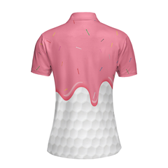 Ice Cream Melting On Golf Ball Cone V2 Golf Short Sleeve Women Polo Shirt, White And Pink Women Golf Shirt - Hyperfavor