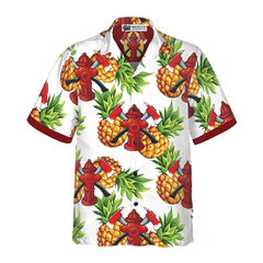 Pineapple Seamless Pattern Firefighter Hawaiian Shirt, Cross Axes Tropical Firefighter Shirt For Men - Hyperfavor
