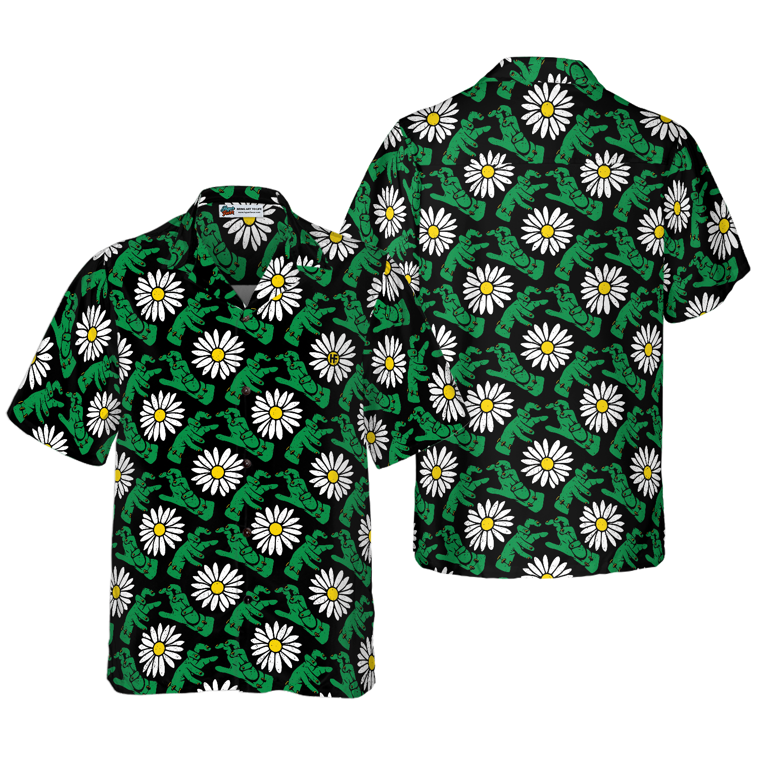 Halloween Frankenstein's Monster And Daisies Hawaiian Shirt - Hyperfavor
