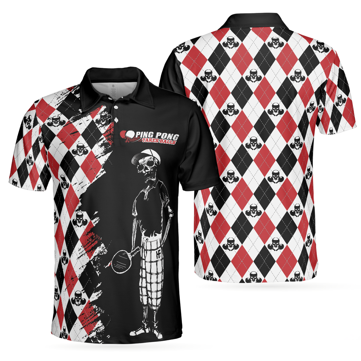 Ping Pong Takes Balls Table Tennis Polo Shirt, Argyle Pattern Ping Pong Player Polo Shirt, Ping Pong Shirt For Men - Hyperfavor