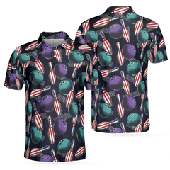 Bowling Is My Life Polo Shirt, American Flag Pattern Bowling Shirt For Men - Hyperfavor