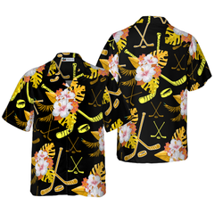 Hockey Tropical Black & Yellow Hawaiian Shirt - Hyperfavor