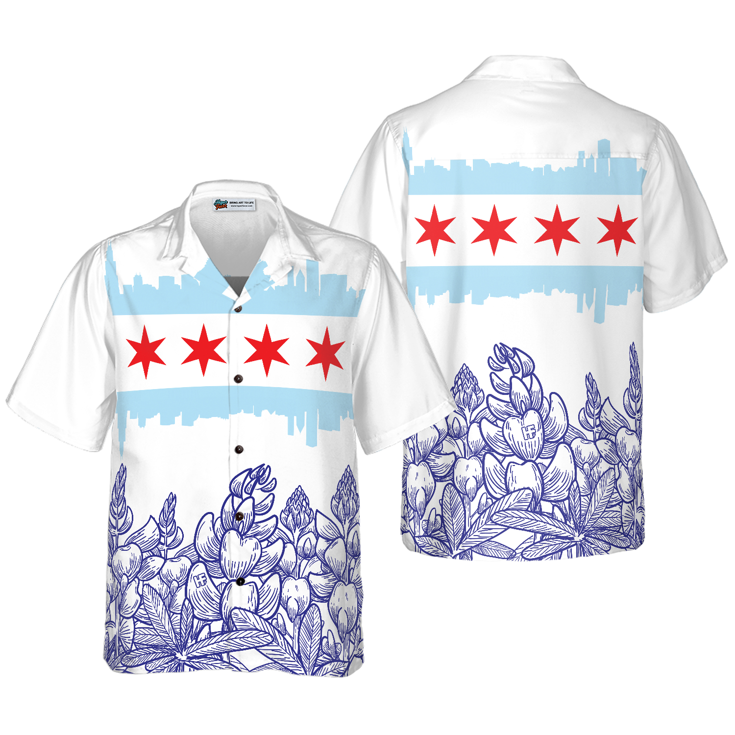 Bluebonnet Flag High Rise Building Hawaiian Shirt - Hyperfavor