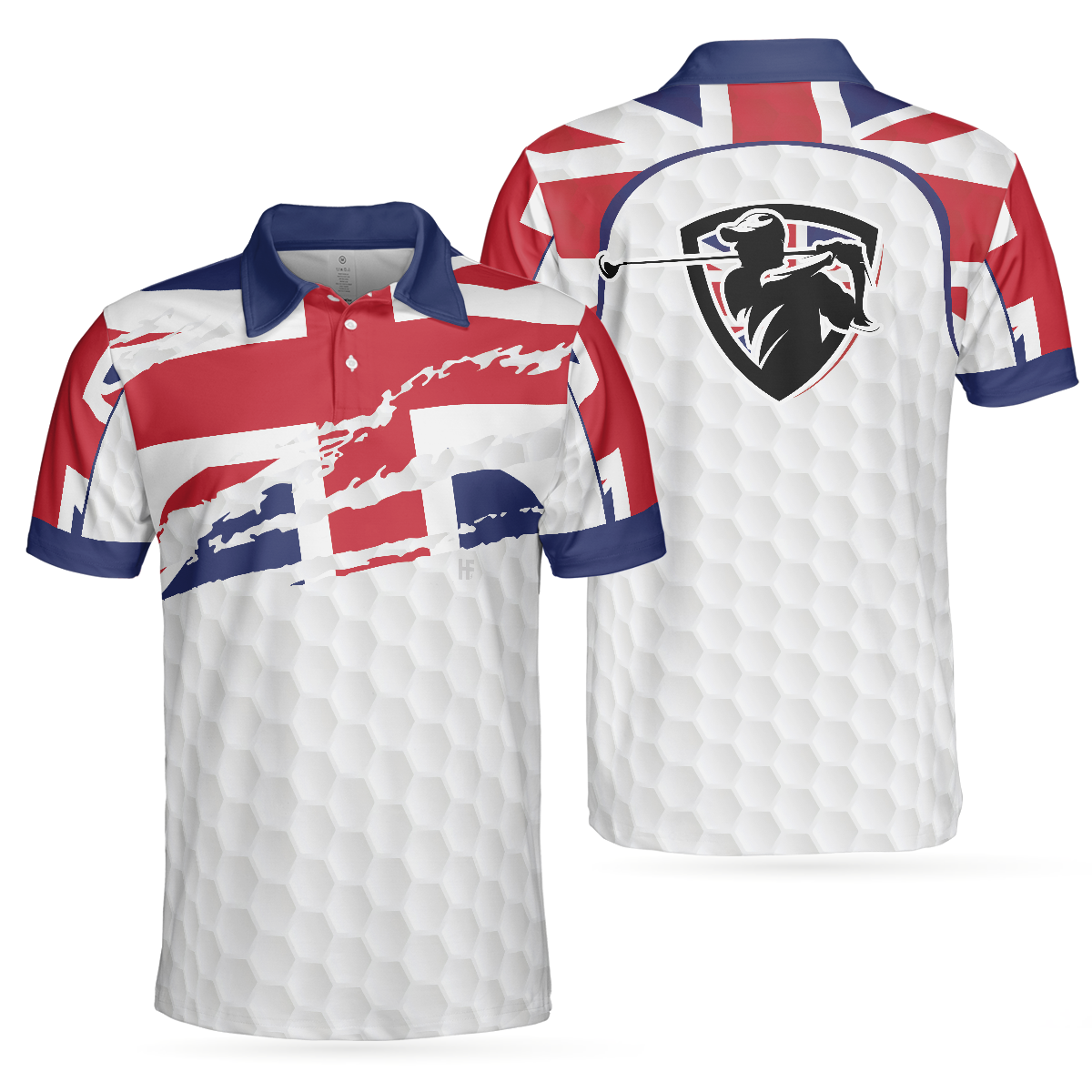 United Kingdom Flag Golf Texture Black Golfer Polo Shirt, Great Britain Jack Polo Shirt, UK Golf Shirt For Men - Hyperfavor