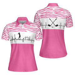 Pink Zebra Pattern Golf Girl Heartbeat Golf Short Sleeve Women Polo Shirt, Best Pink Golf Shirt For Ladies - Hyperfavor
