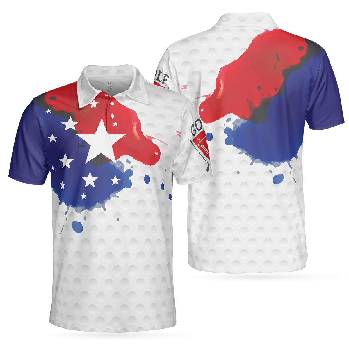 Grunge Style American Flag Polo Shirt, Golf Pattern Wet Paint Polo Shirt, Patriotic Golf Shirt For Men - Hyperfavor