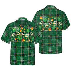 Hyperfavor Christmas Hawaiian Shirts For Men and Women, Christmas Reindeer Green Plaid Pattern Hawaiian Shirt Button Down Shirt Short Sleeve - Hyperfavor