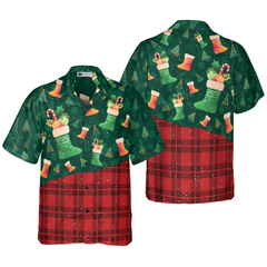 Hyperfavor Christmas Hawaiian Shirts For Men and Women, Christmas Socks Pattern Hawaiian Shirt Button Down Shirt Short Sleeve - Hyperfavor