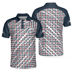 Trendy Red & Blue Houndstooth Pattern Golf Shirt, Your Hole Is My Goal Polo Shirt, Best Golf Shirt For Men - Hyperfavor