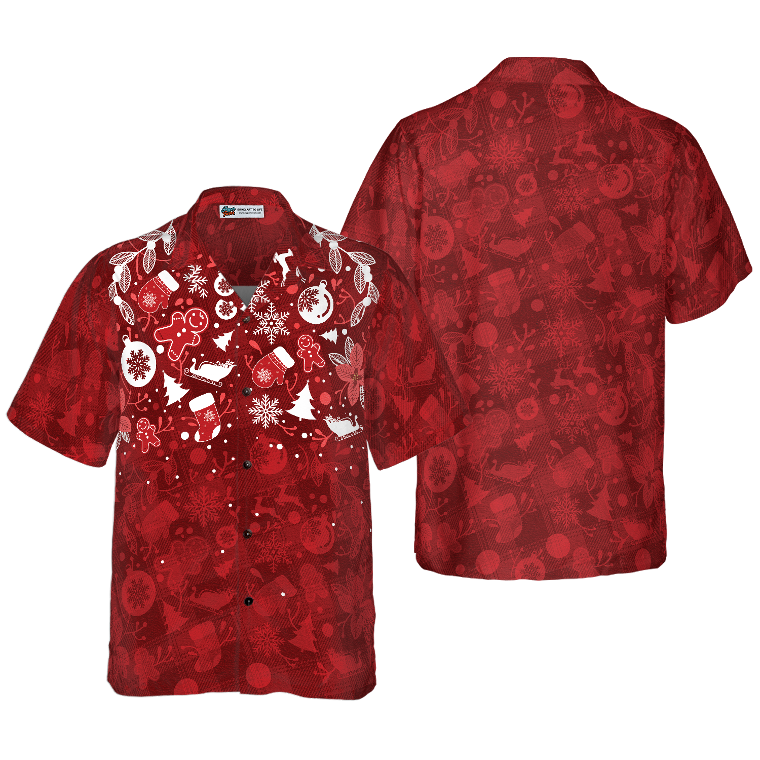 Hyperfavor Christmas Hawaiian Shirts For Men and Women, Christmas Ginger Bread Man Hawaiian Shirt Button Down Shirt Short Sleeve - Hyperfavor