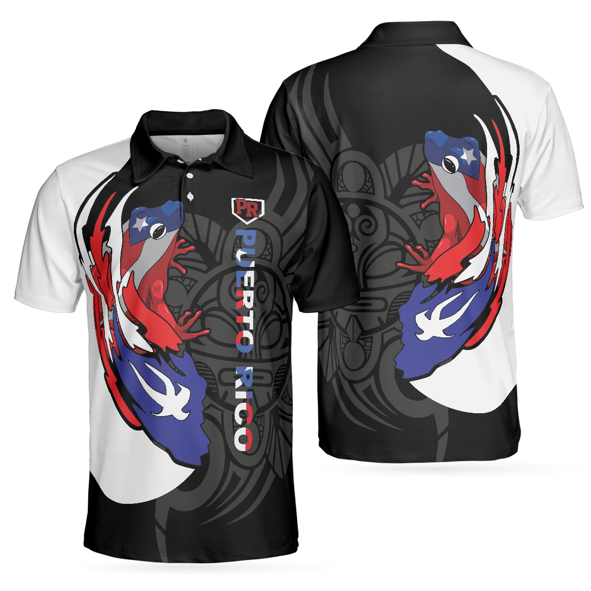 Coqui Puerto Rico Flag Polo Shirt, USA Shirt With Puerto Rico Flag, Puerto Rico State USA Shirt For Men And Women - Hyperfavor