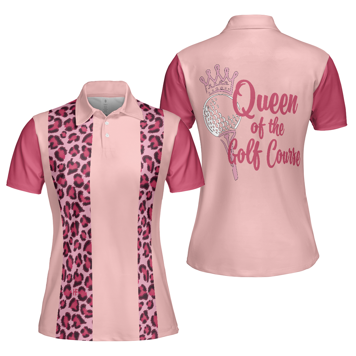 Queen Of The Golf Course Short Sleeve Women Polo Shirt, Leopard Pattern Golf Polo Shirt, Gift For Female Golfers - Hyperfavor