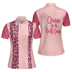 Queen Of The Golf Course Short Sleeve Women Polo Shirt, Leopard Pattern Golf Polo Shirt, Gift For Female Golfers - Hyperfavor