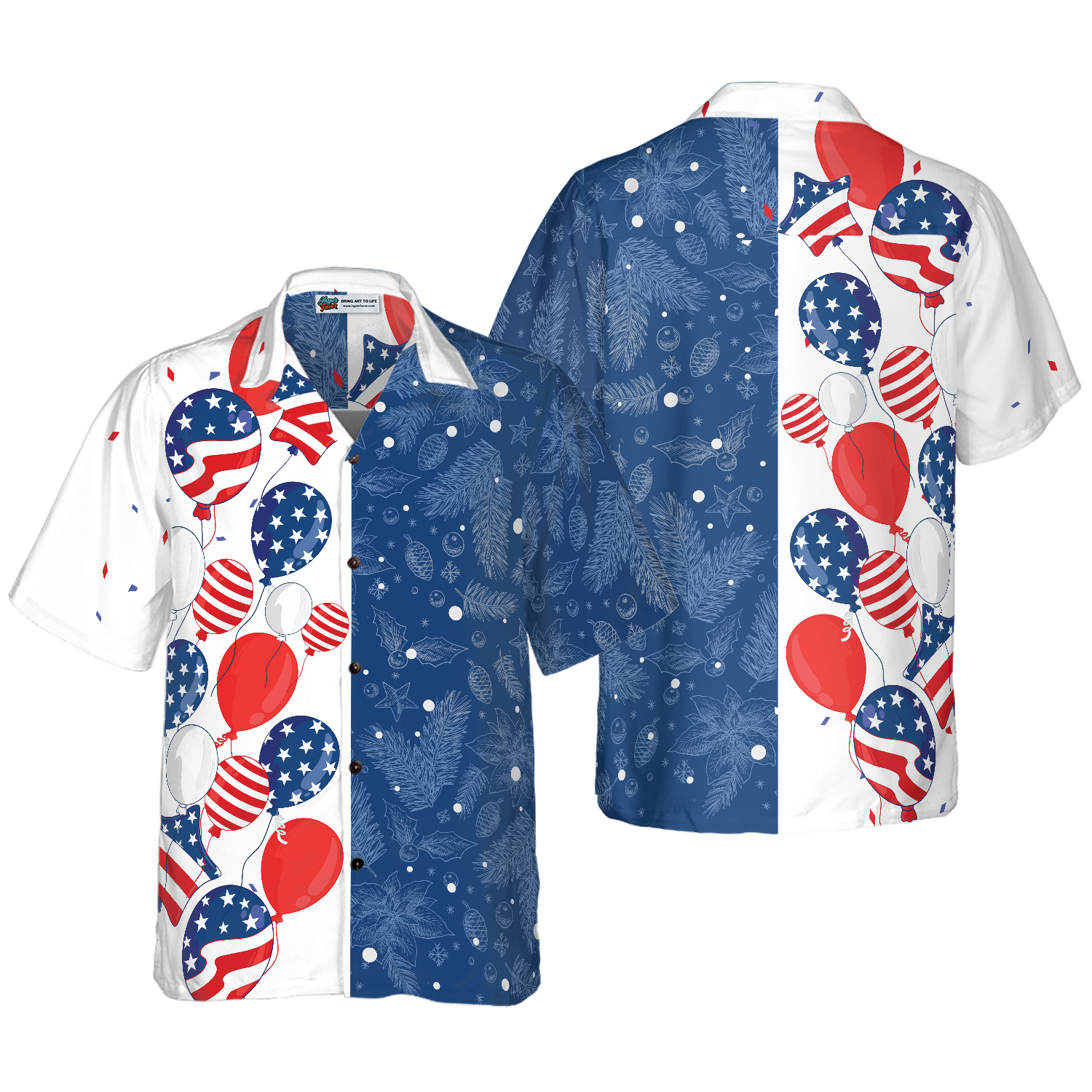 Hyperfavor Christmas USA Balloons Pattern Hawaiian shirt, Christmas Shirts Short Sleeve Button Down Shirt For Men And Women - Hyperfavor