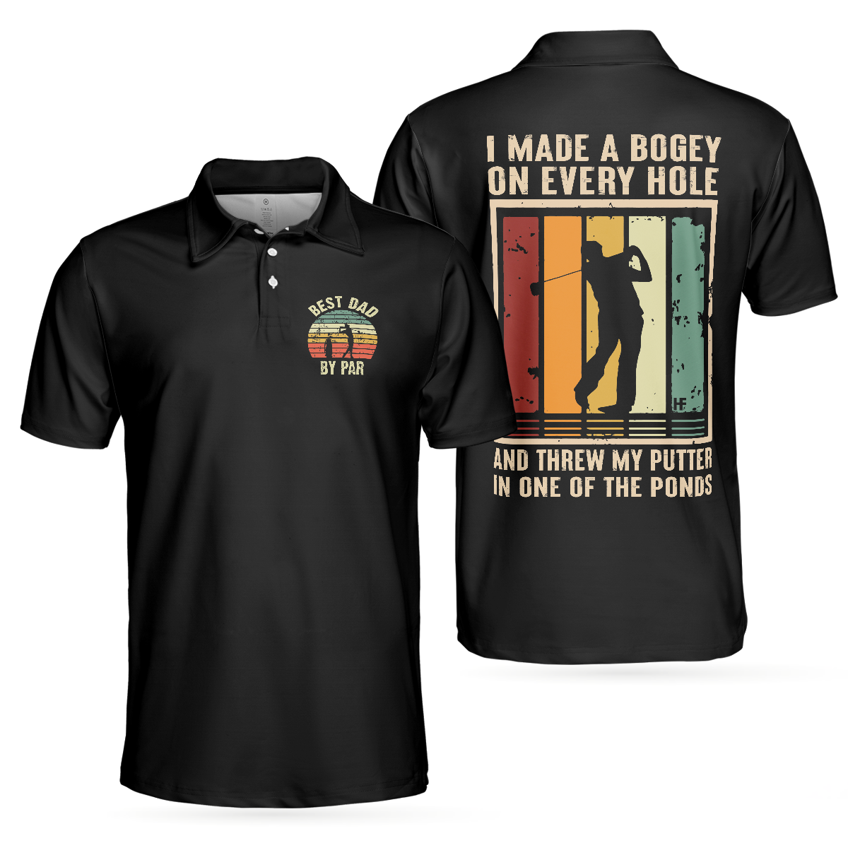 Golf Best Dad By Par Polo Shirt, Black Golf Shirt With Sayings, Best Golf Gift Idea For Dad - Hyperfavor