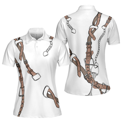 Bridle Print Polo Shirt In White Short Sleeve Women Polo Shirt - Hyperfavor