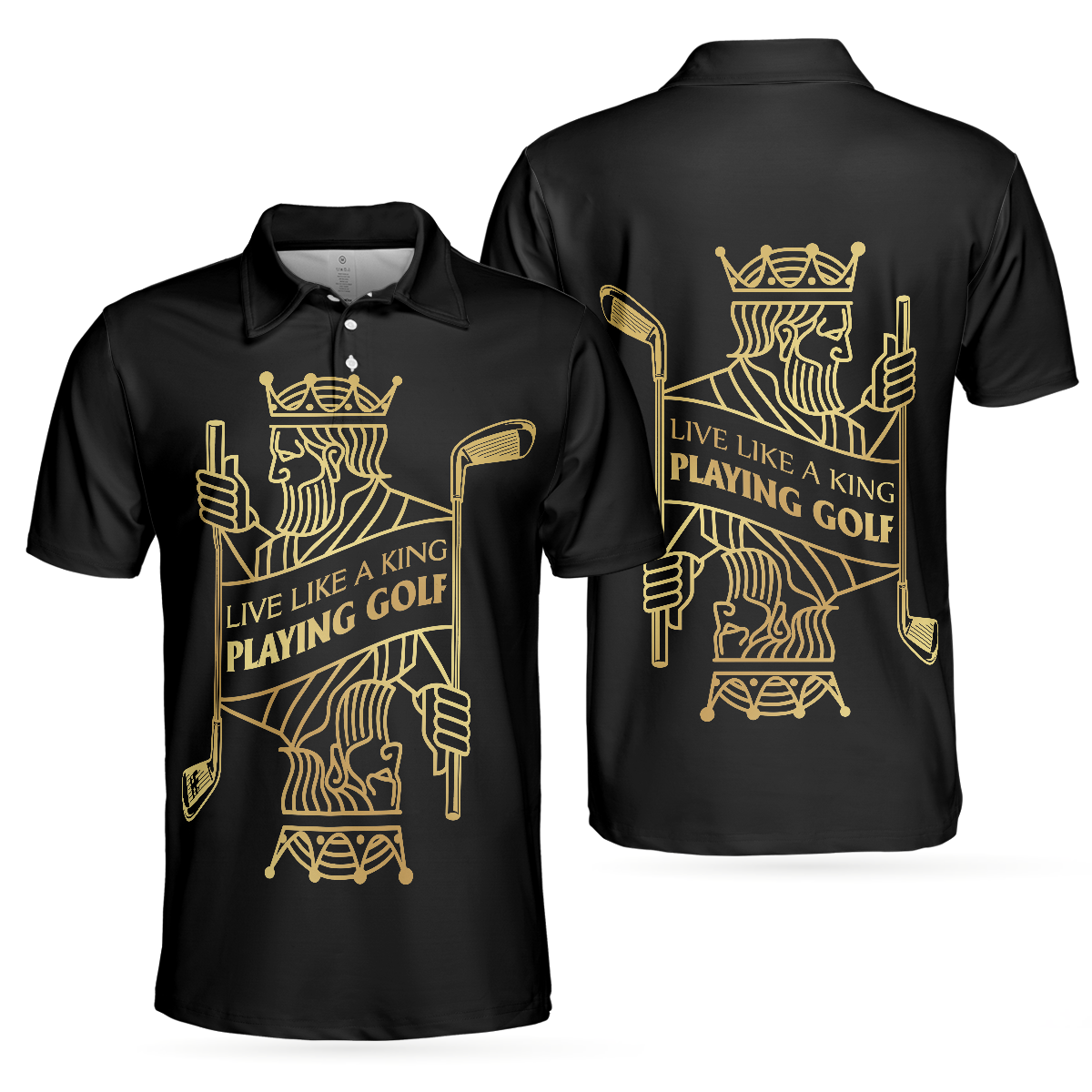 Live Like A King Playing Golf Black And Gold Polo Shirt, Luxury Playing Card Poker Polo Shirt, Best Golf Shirt For Men - Hyperfavor